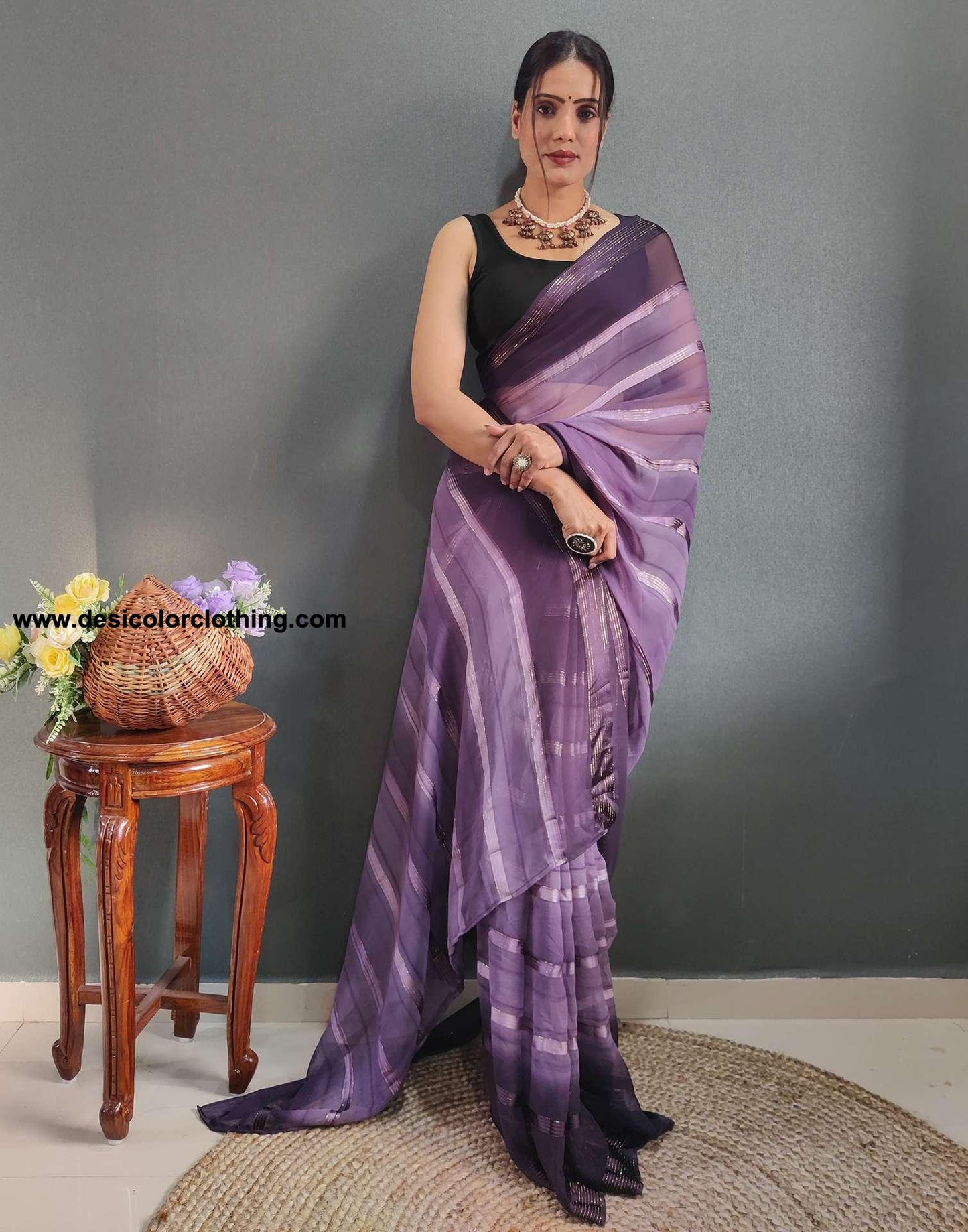 Dusty Lavender Weaving Georgette Pre-draped Saree