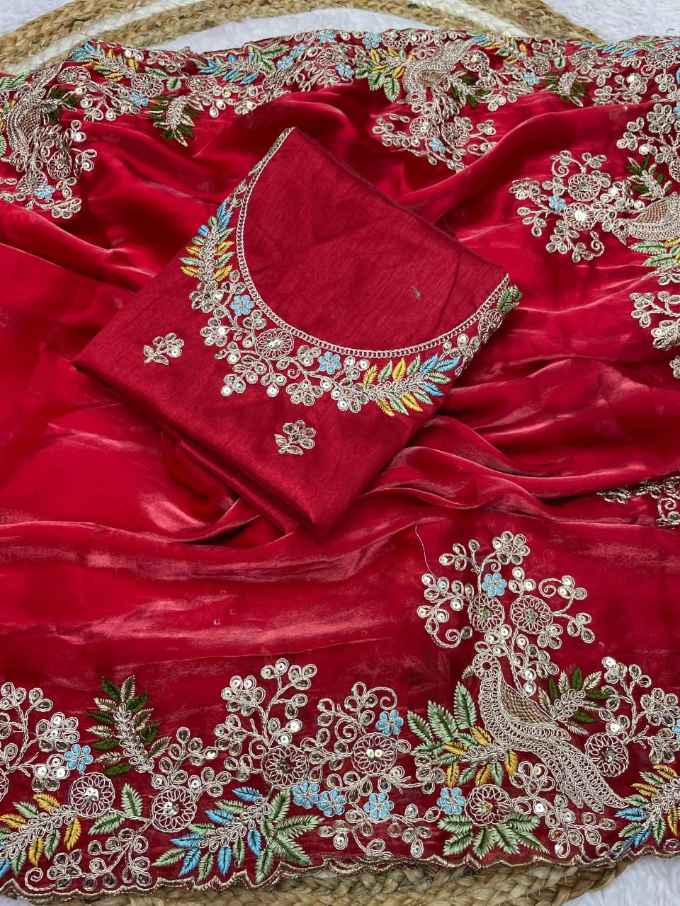 Product Image - Elegant Viscose Georgette Saree with Banarasi Multi Embroidery | Festive Wear