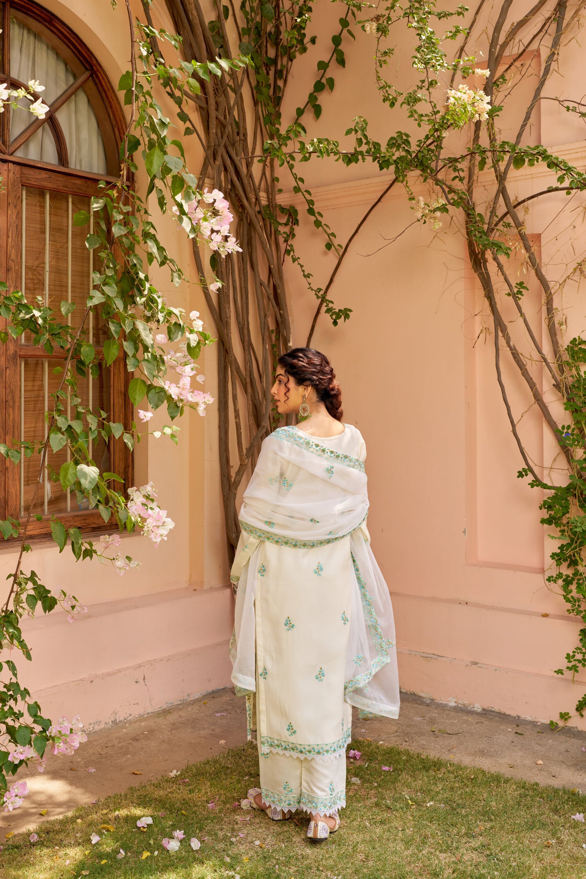 Product Image - AKSHARA: Ivory White Chanderi Embroidered Suit Set
