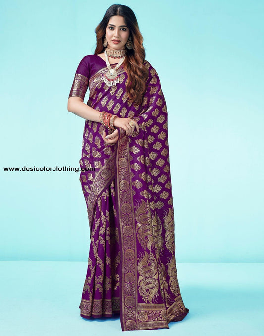 Dark Purple Jacquard Silk Saree