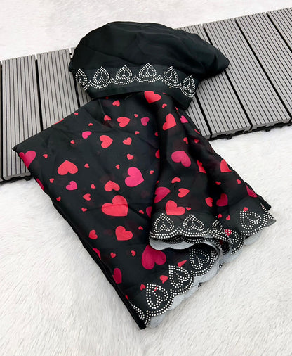 Product Image - Valentine Special Pure Maheshwari Silk Saree with Diamond Work
