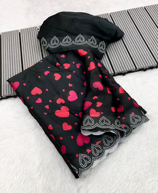 Product Image - Valentine Special Pure Maheshwari Silk Saree with Diamond Work