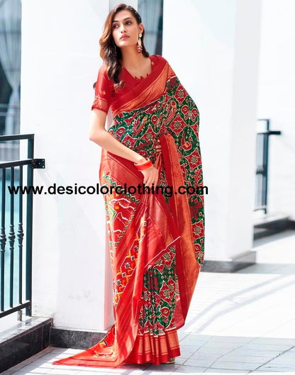 Red Silk Printed Saree