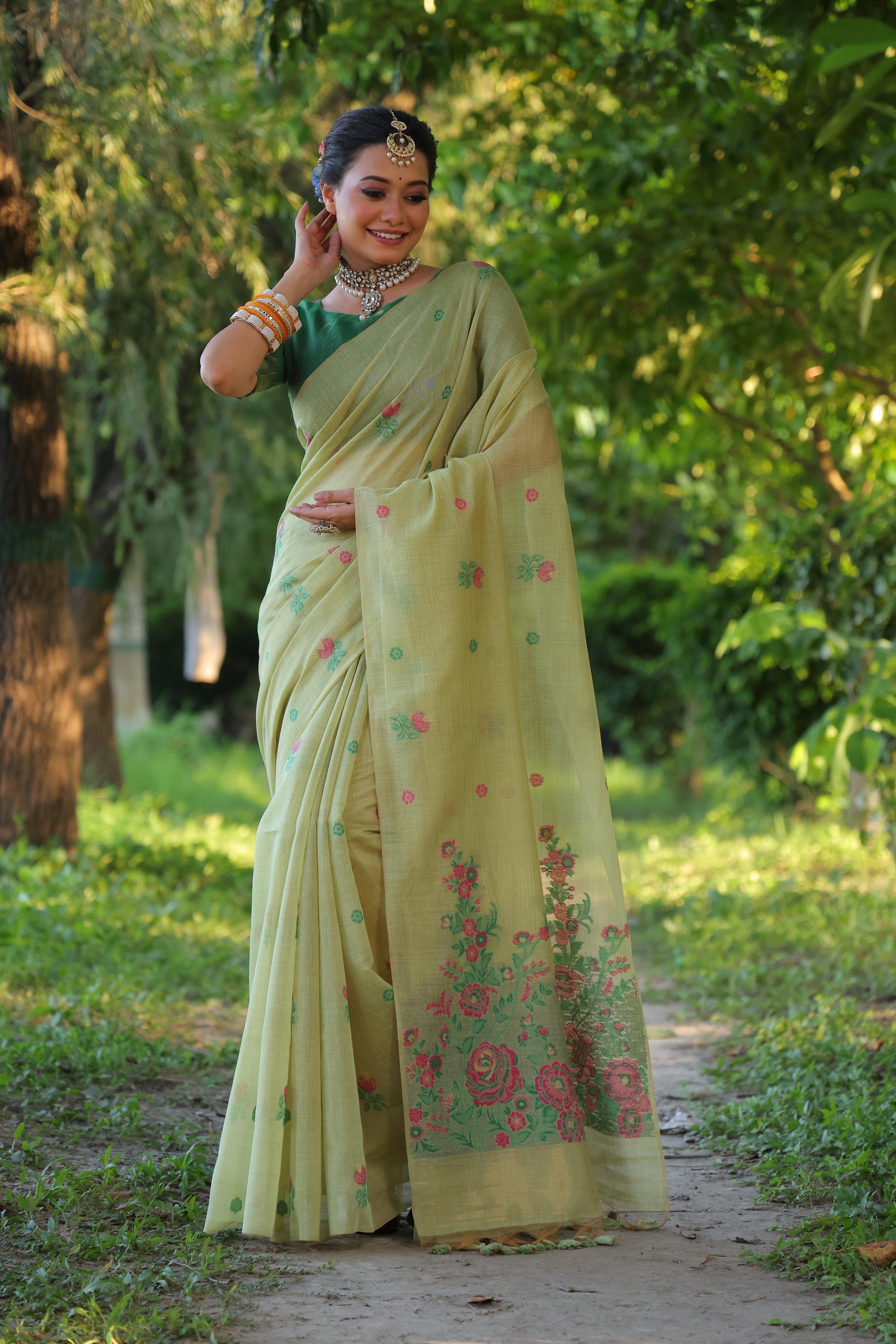 Product Image - Designer Muga Cotton Saree with Floral Weaving