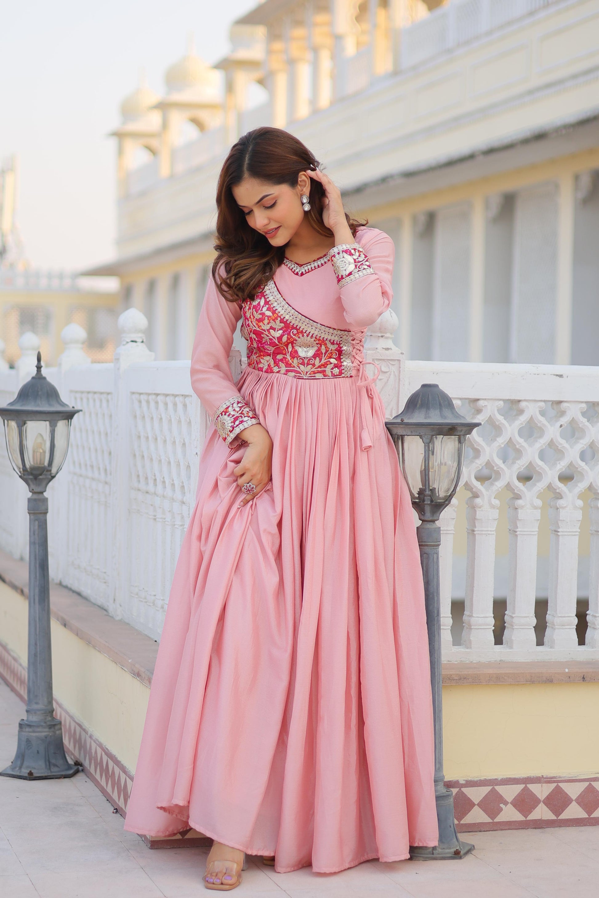 Product Image - Designer Bandhej Long Gown with Jacket | Festive & Wedding Saree Outfit