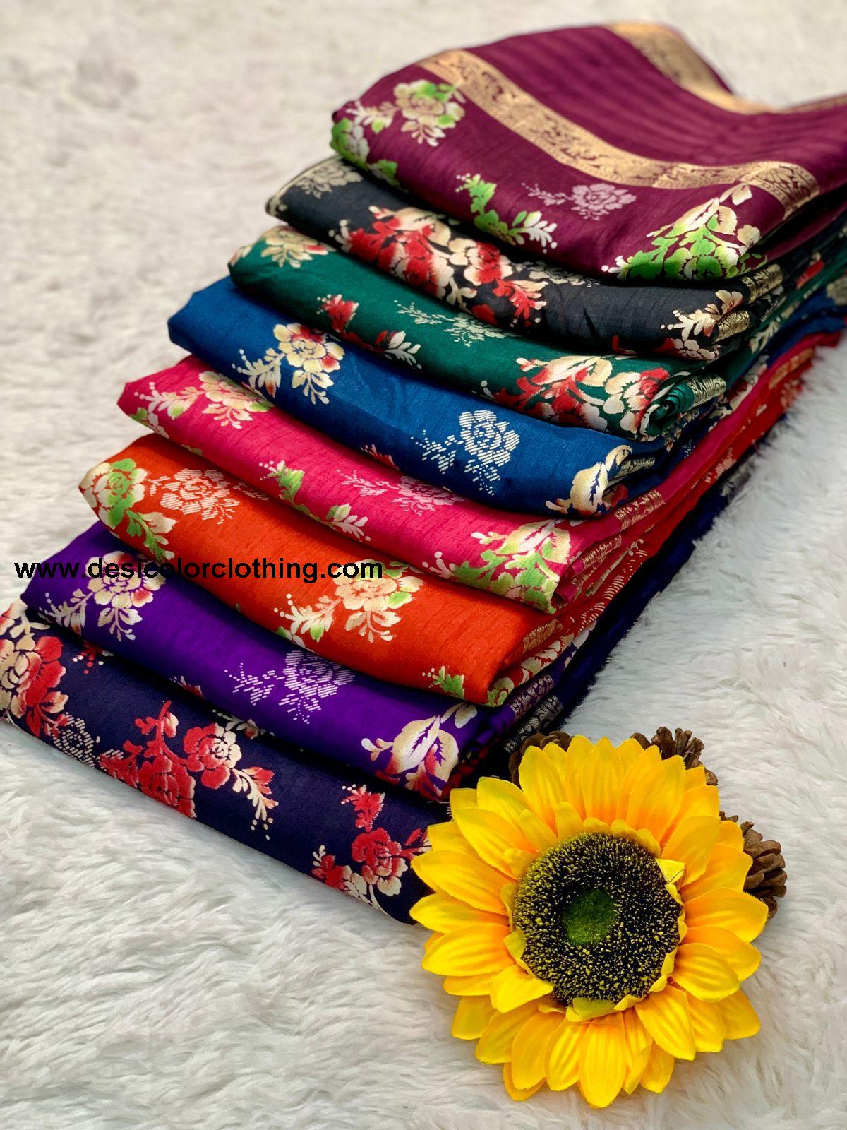 Beautiful Dola Silk Saree with Floral Design and Contrast Weaving