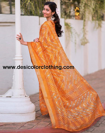 Turmeric Cotton Printed Saree