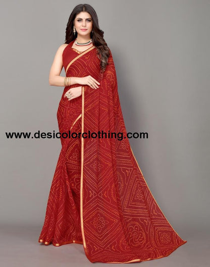Red Bandhani Printed Saree