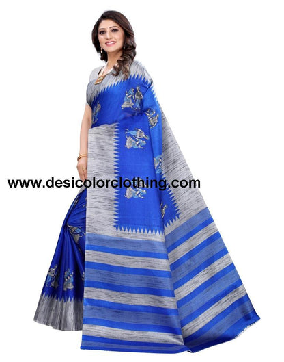 Royal Blue Coloured Khadi Silk Printed Casual saree