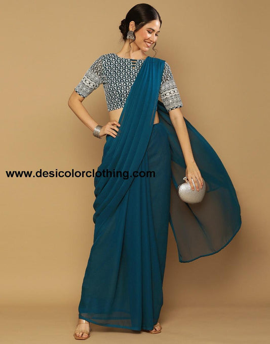 Teal Green Georgette Saree