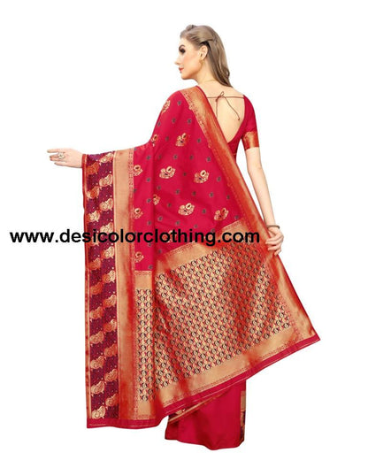 Red Coloured Poly Silk Jacquard Partywear saree