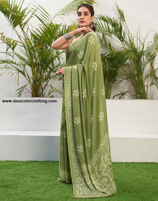 Pista Green Chiffon Printed Saree