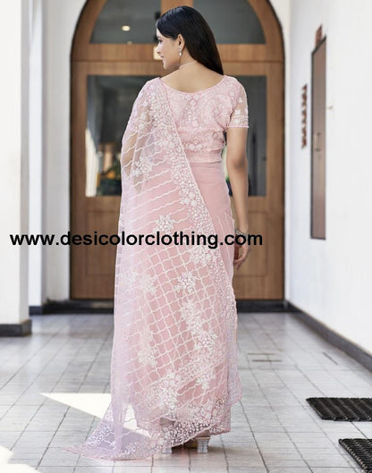 Rose Pink Plain Net Saree