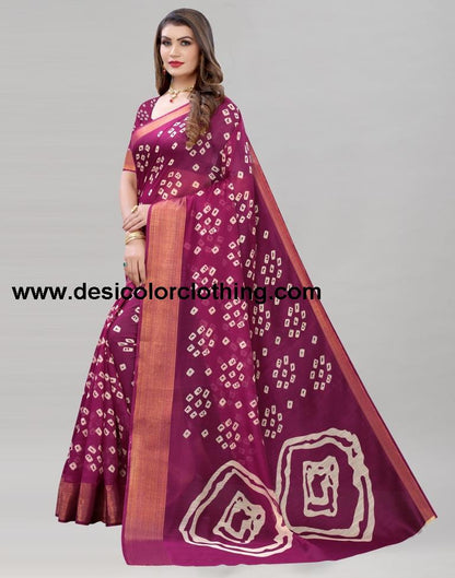 Wine Cotton Bandhani Saree | 1985S488