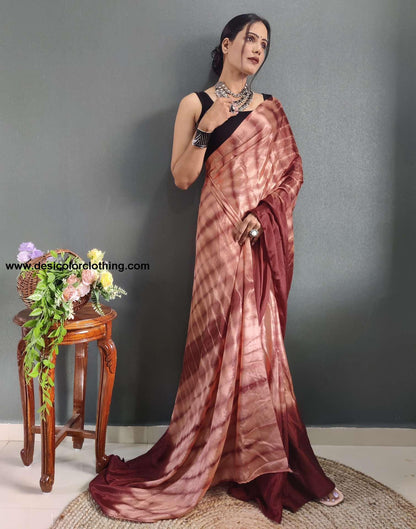 Dull Peach Printed Silk Pre-draped Saree