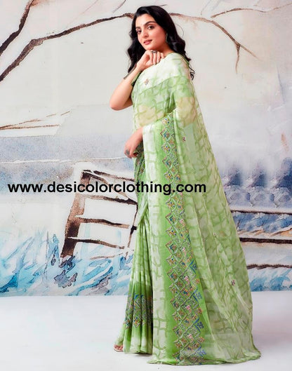 Pista Green Georgette Printed  Saree