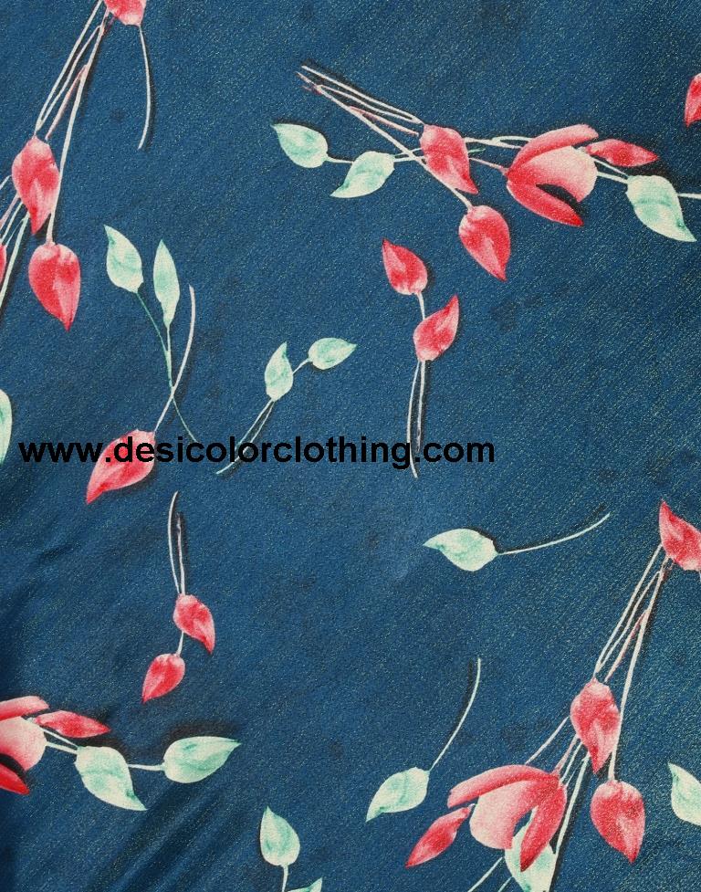 Beautiful Peacock Blue Coloured Poly Silk Digital Printed Casual Wear Lehenga