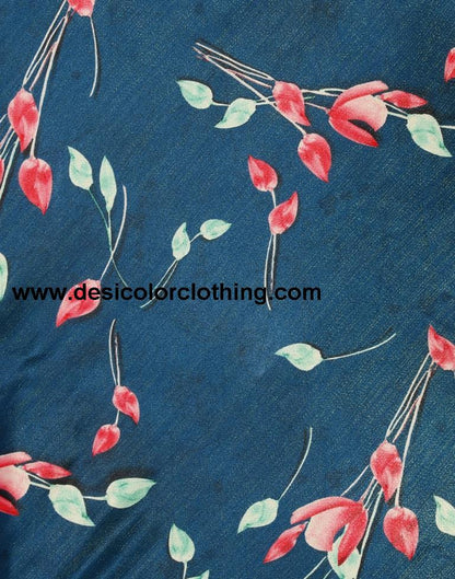 Beautiful Peacock Blue Coloured Poly Silk Digital Printed Casual Wear Lehenga