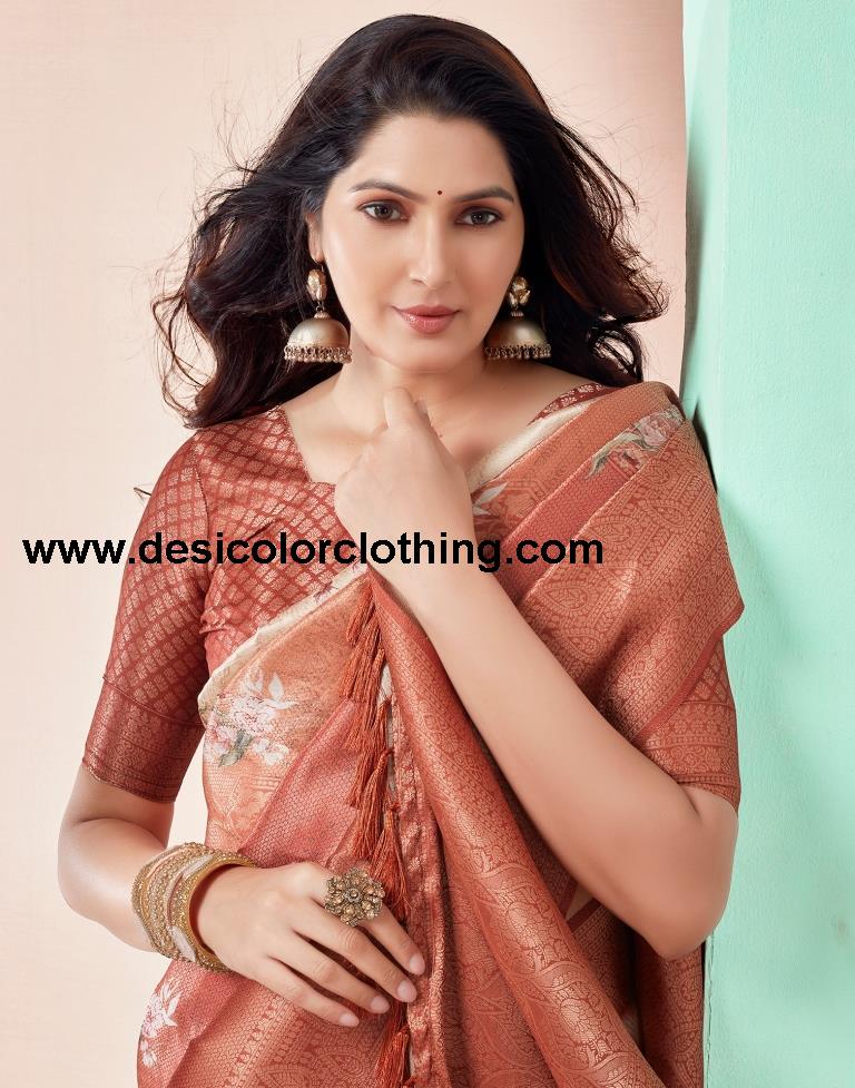 Rust  Silk Printed Sarees