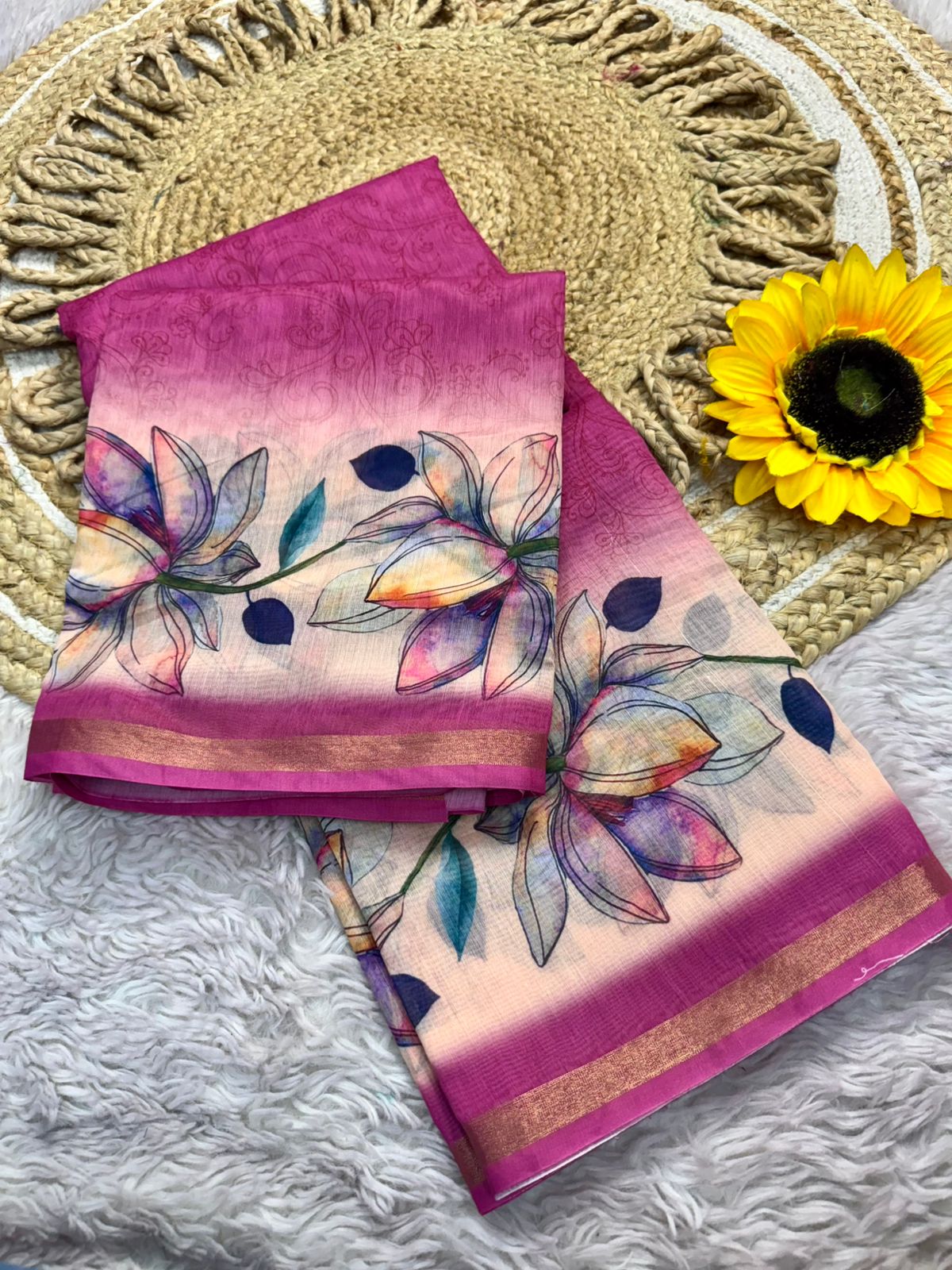 Product Image - Designer Dola Silk Saree with Floral Weave and Contrast Border