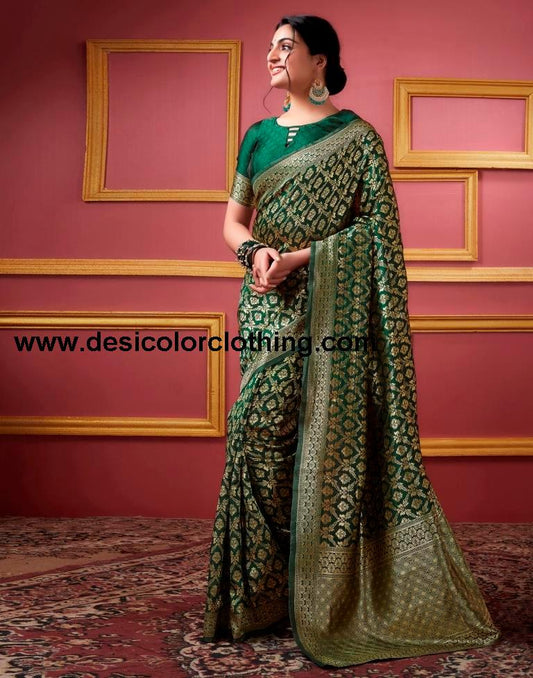 Dark Green Banarasi Silk Saree