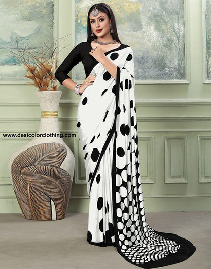 White Printed Silk Saree