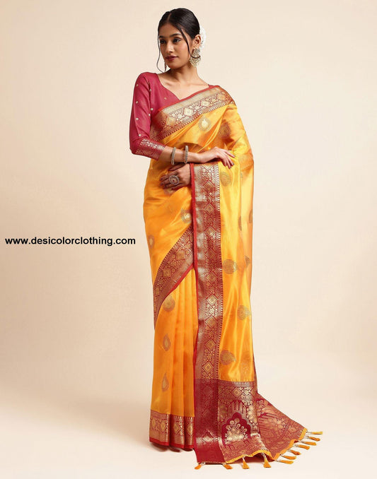 Turmeric Yellow Silk Banarasi Saree