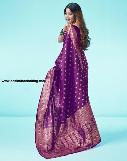Dark Purple Jacquard Silk Saree