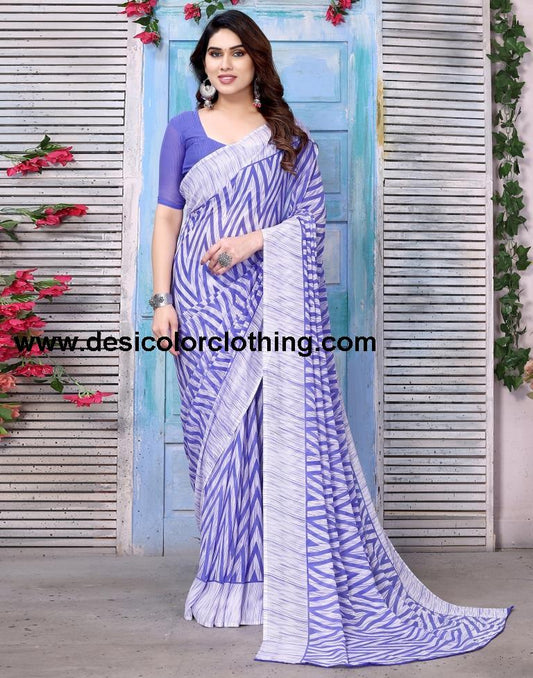 Violet Georgette Printed Saree