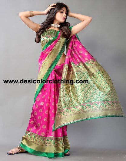 Pink Printed Silk Saree