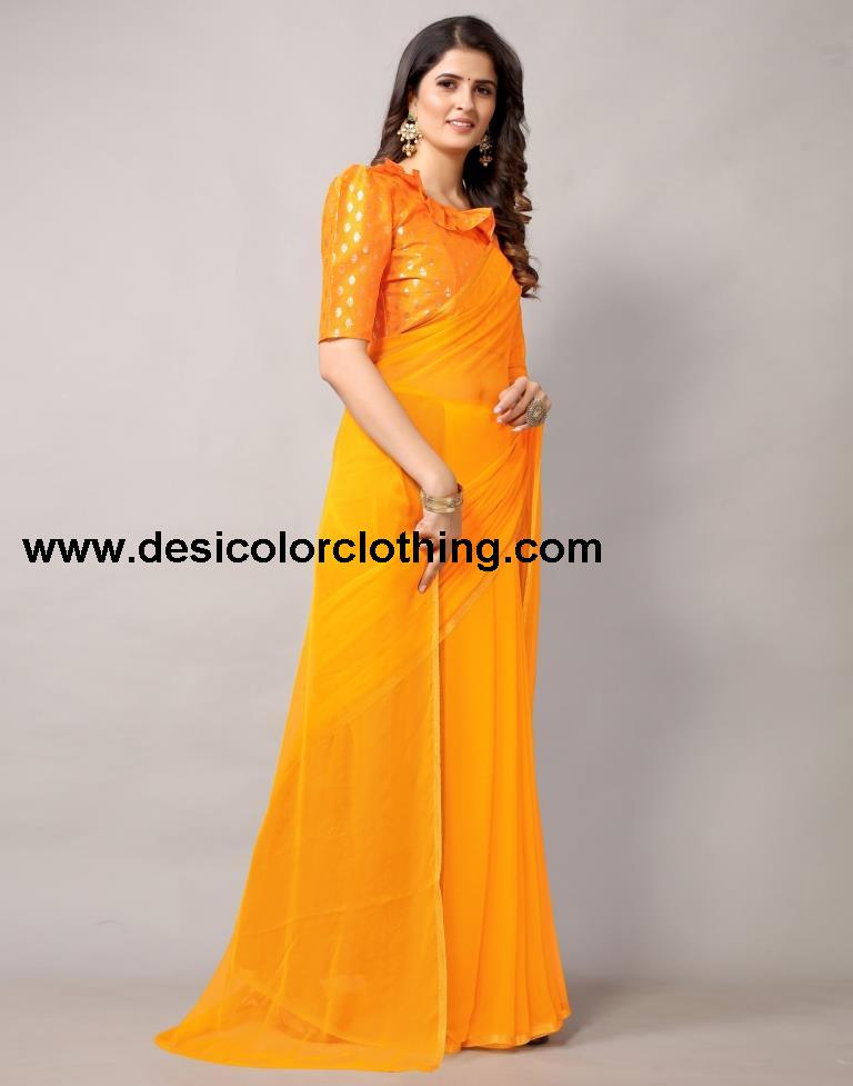 Turmeric Yellow Chiffon Saree