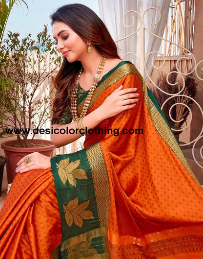 Orange Silk Woven Saree