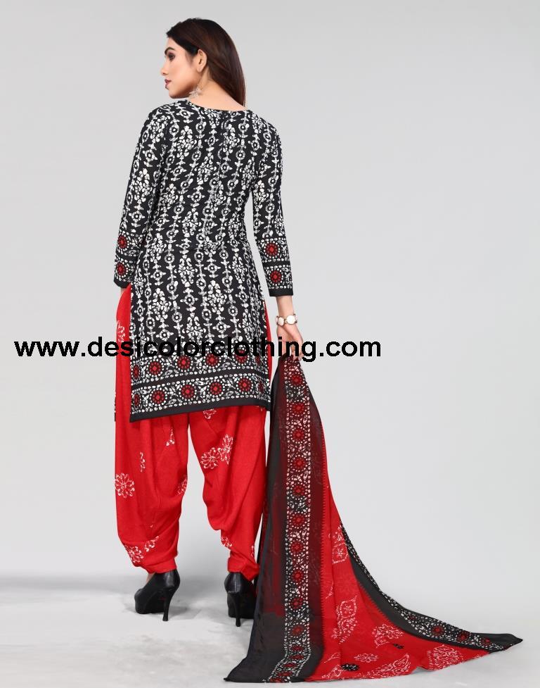 Black Printed Unstitched Salwar Suit Material