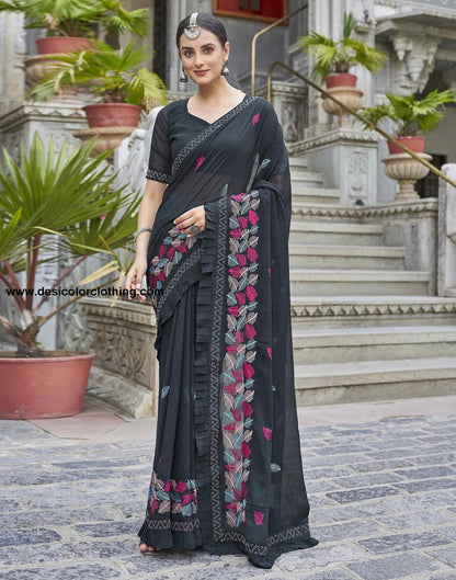 Blue Embroidery Georgette Stone Work Saree