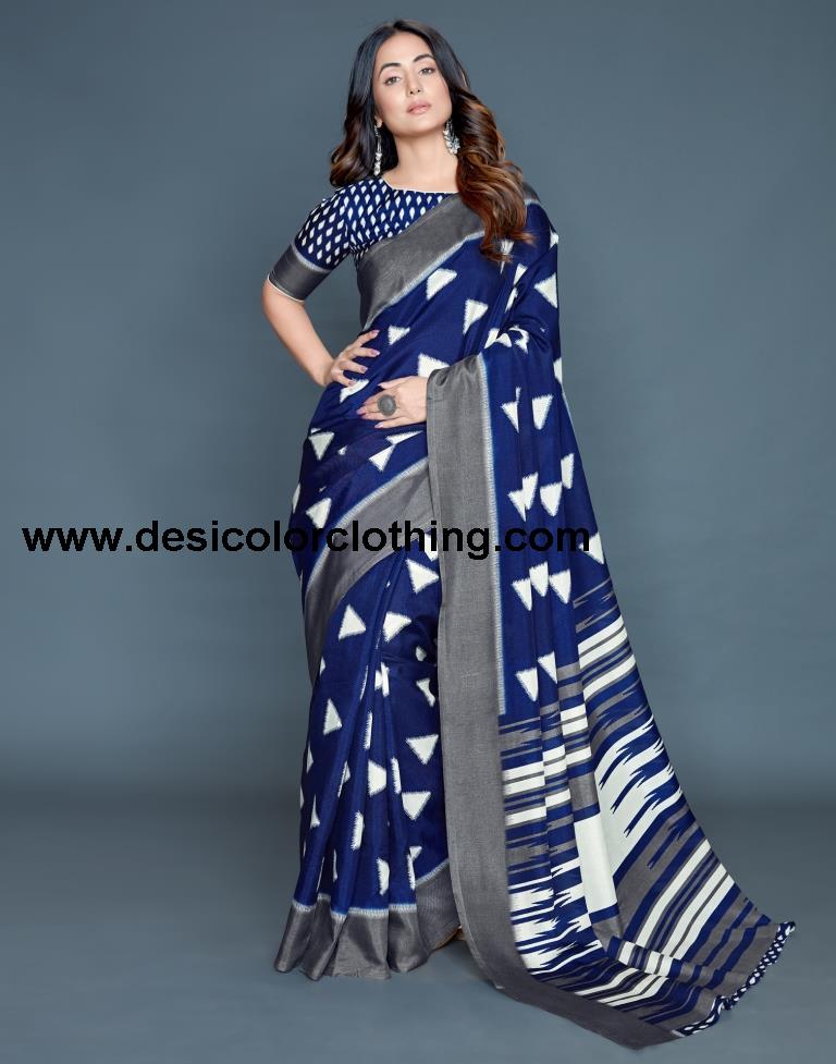 Blue Coloured Poly Silk Printed Casual saree