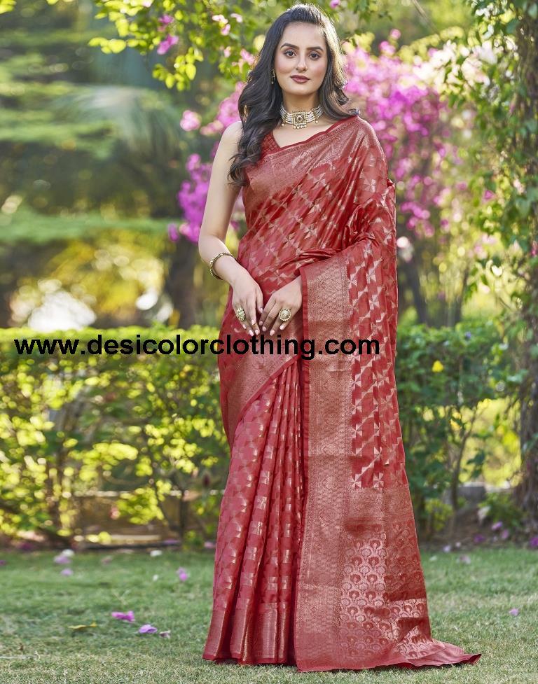 Pink Organza Plain Saree