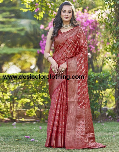 Pink Organza Plain Saree