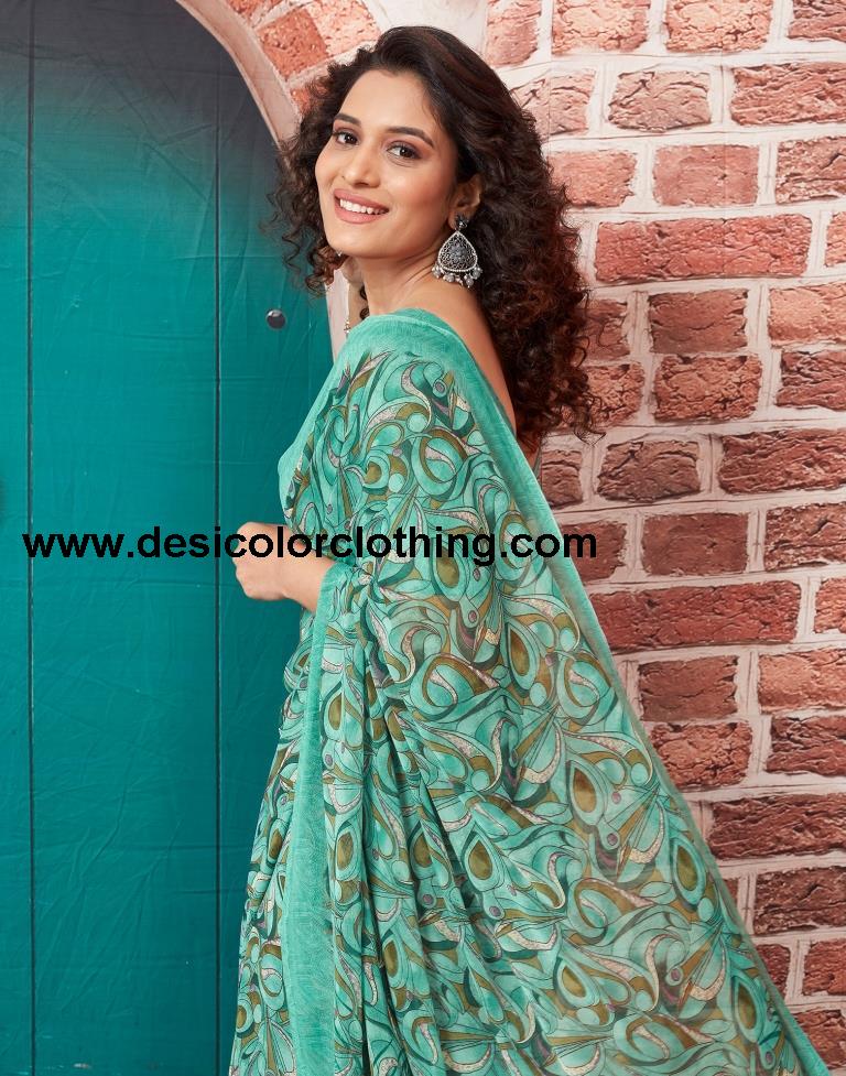 Turquoise  Georgette Printed Sarees