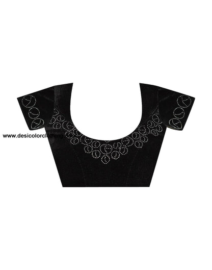 Black Georgette Stone Work Plain Saree
