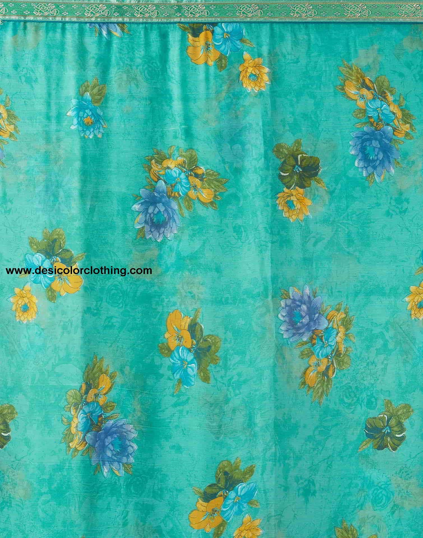 Turquoise Printed Chiffon Saree