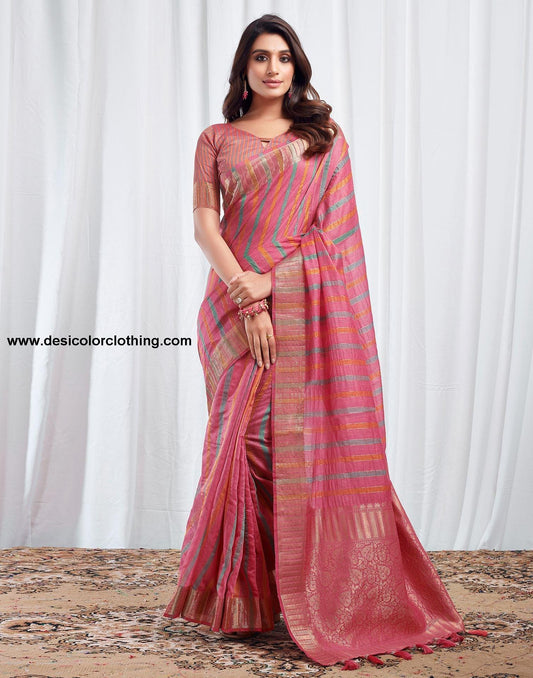 Pink Woven Silk Saree