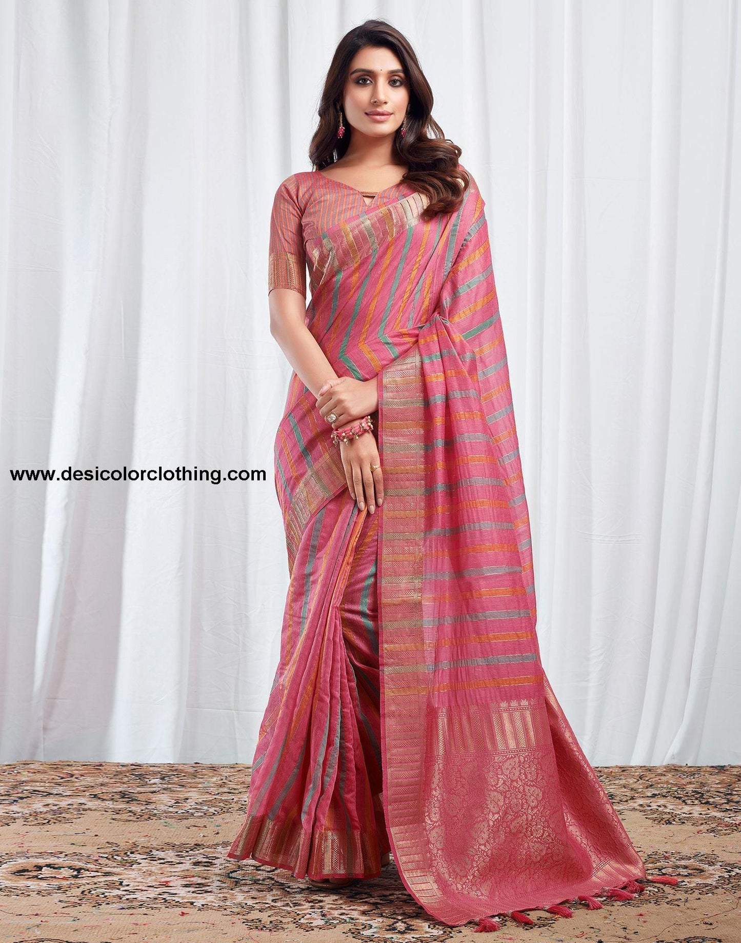 Pink Woven Silk Saree