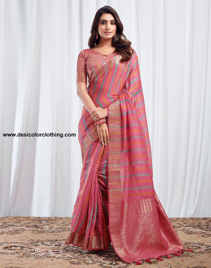 Pink Woven Silk Saree