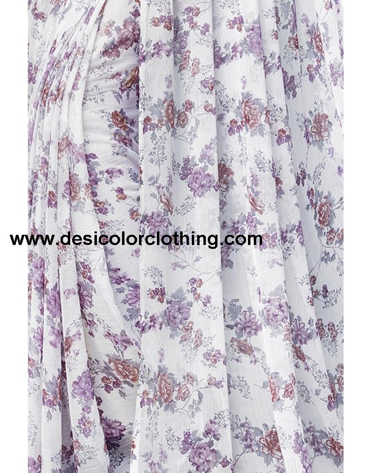 White Coloured Chiffon Floral Printed Casual saree
