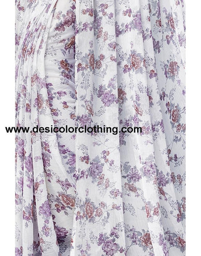 White Coloured Chiffon Floral Printed Casual saree