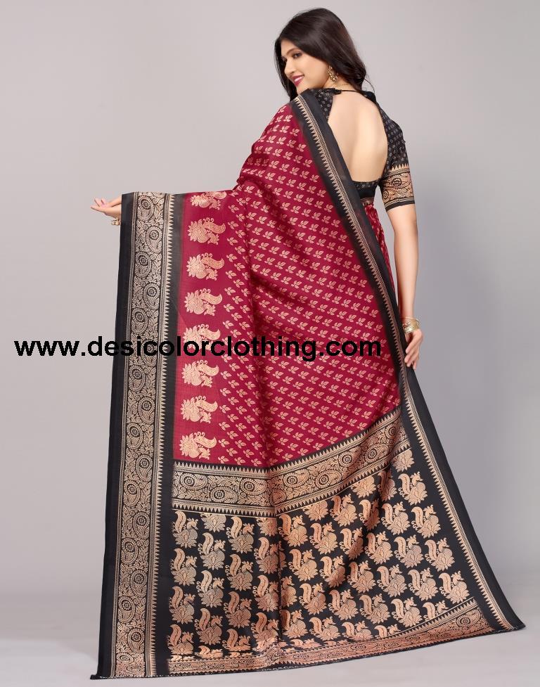 Cherry Red Printed Silk Saree