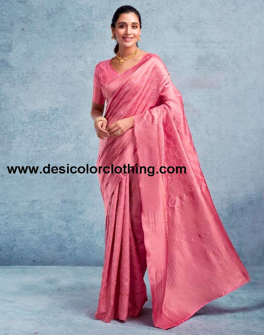 Pink Silk Plain Saree