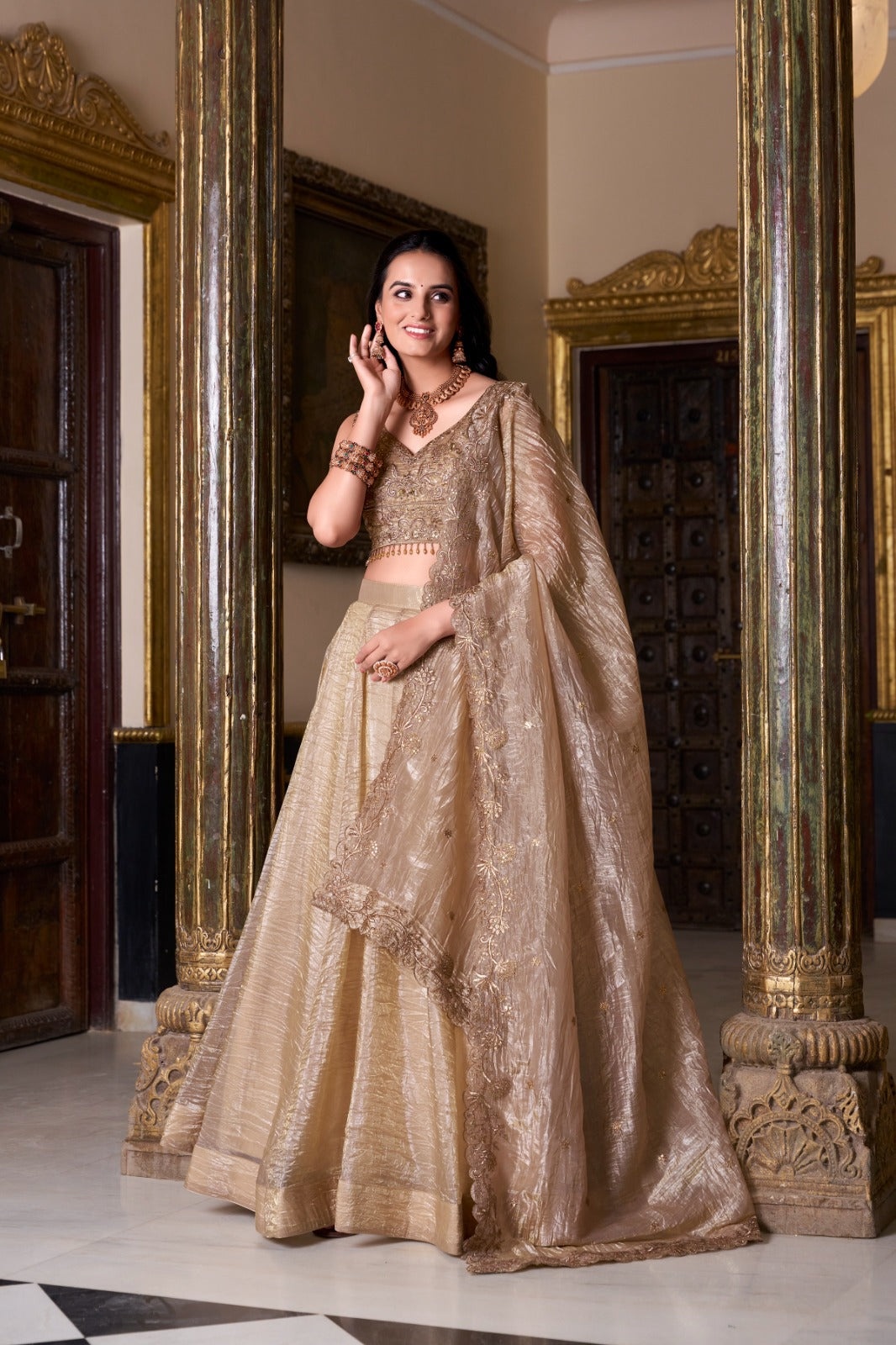 Product Image - Elegant Gold Crush Ethnic Lehenga Set