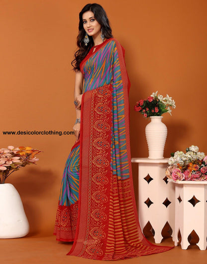 Rama Green Georgette Printed Saree