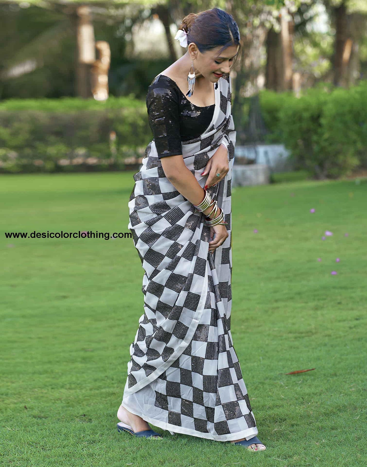 White Georgette Sequence Saree